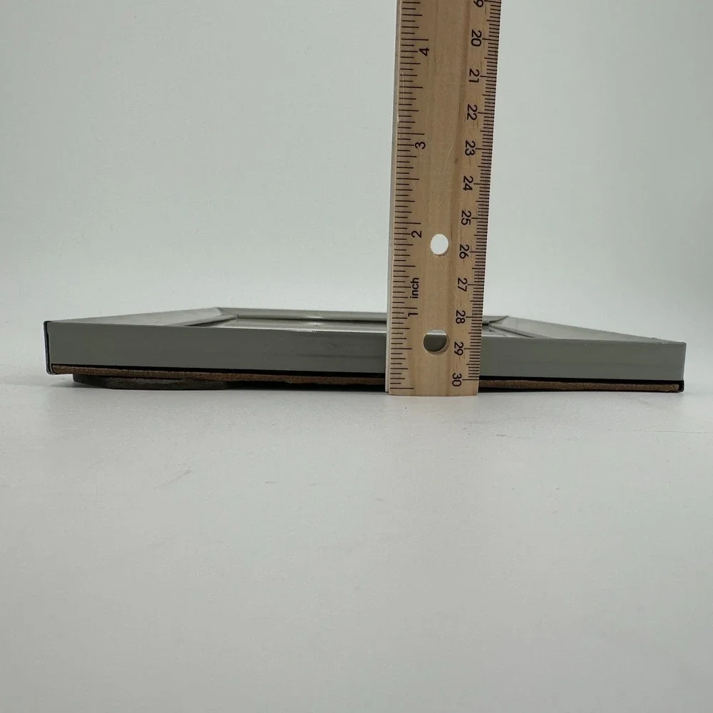 Vintage Gray Enamel Metal 8x10 Picture Frame -‎ Gold Trim Tabletop Display